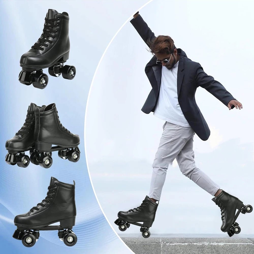 Outdoor PU leather quad roller skates for men and women, beginner-friendly skating shoes